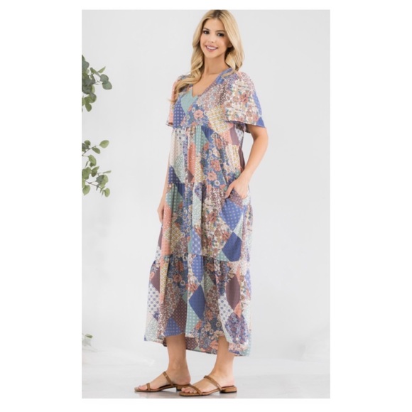 🆑Cute patchwork V neck dress - Picture 7 of 10